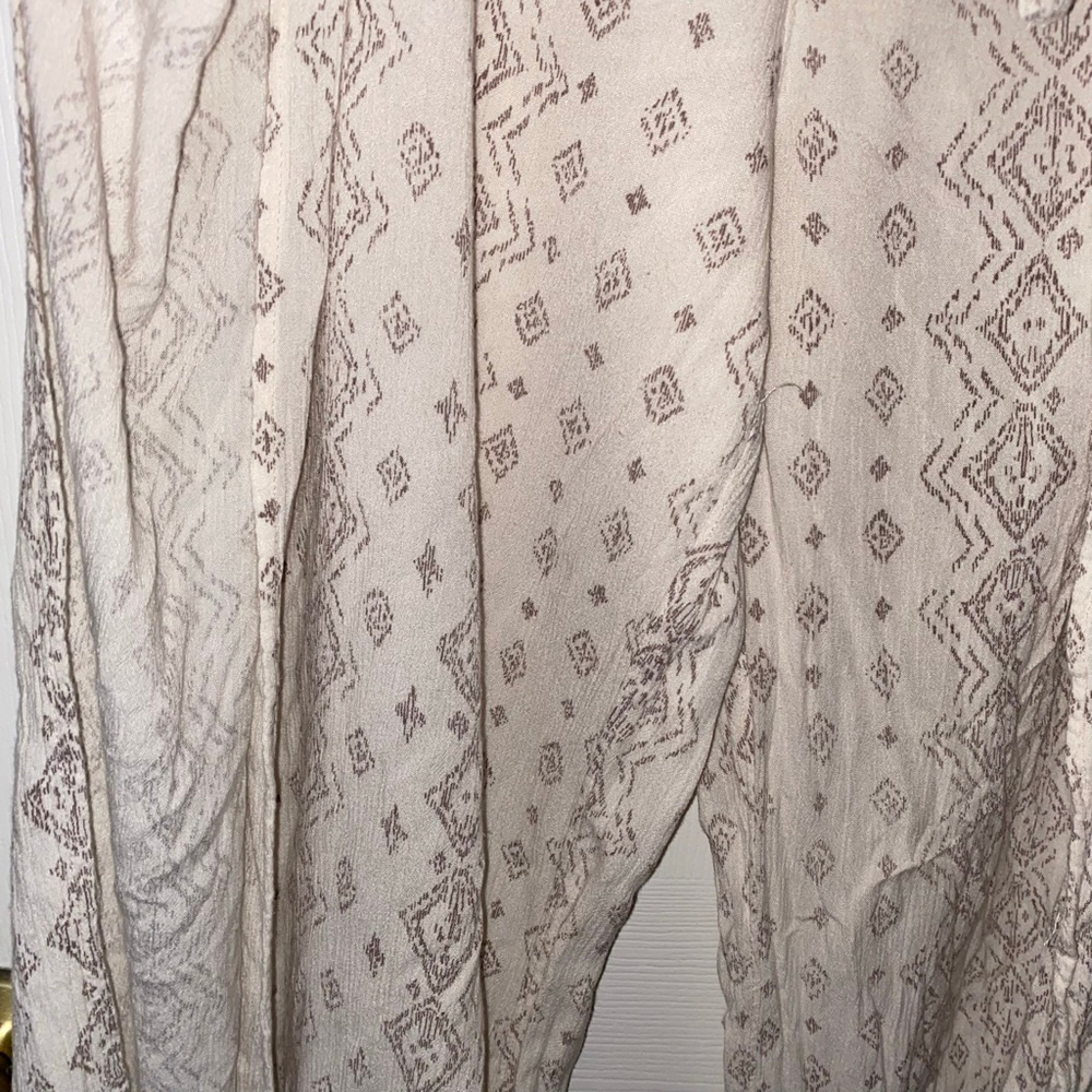 Juniors No Boundaries Boho Wide Leg Wrap Pants Size L Cream with Brown Accents - Picture 4 of 5